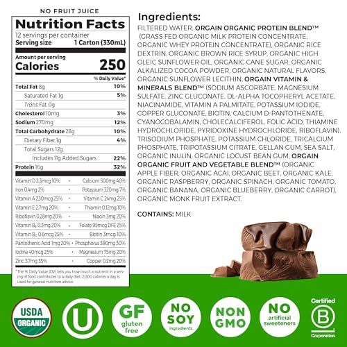 Organic Nutritional Protein Shake, Creamy Chocolate Fudge, 16g Whey Protein, 11 Fl Oz (12 Pack) A132724