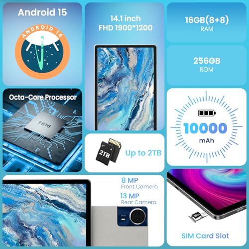 14 inch Android Tablet, 16GB RAM 256GB ROM, FHD IPS Display, 10000mAh Battery B424433