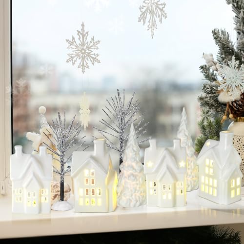 Christmas Village Set of 17 with LED Ceramic Houses and Trees F8383
