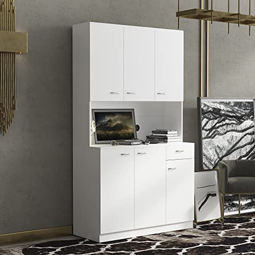 39" W Wardrobe Armoire Closet, Tall Freestanding Cabinet with Doors and Storage Shelves, White W518141