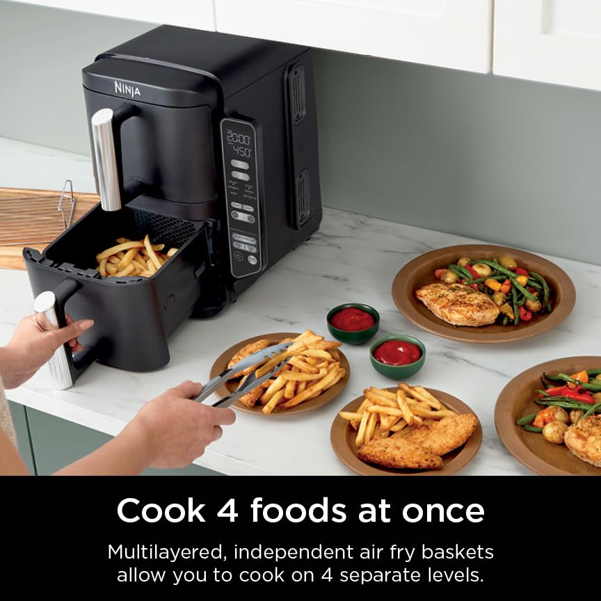 Air Fryer, 8 QT DoubleStack 2-Basket, Space Saving Design, 6-in-1, Roast & Bake, Dishwasher Safe Parts, Black N43591