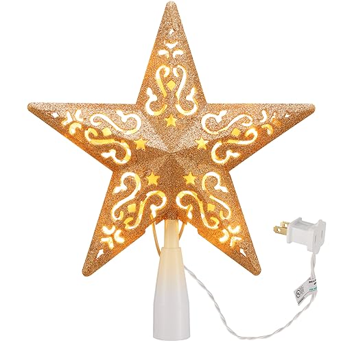 Christmas Star Tree Topper Lighted 3D Gold Pentagram with 10 Bulbs Plug In B67124