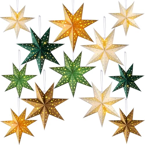 Sage Green 3D Paper Star Lantern Hanging Ornament with String Light M89680