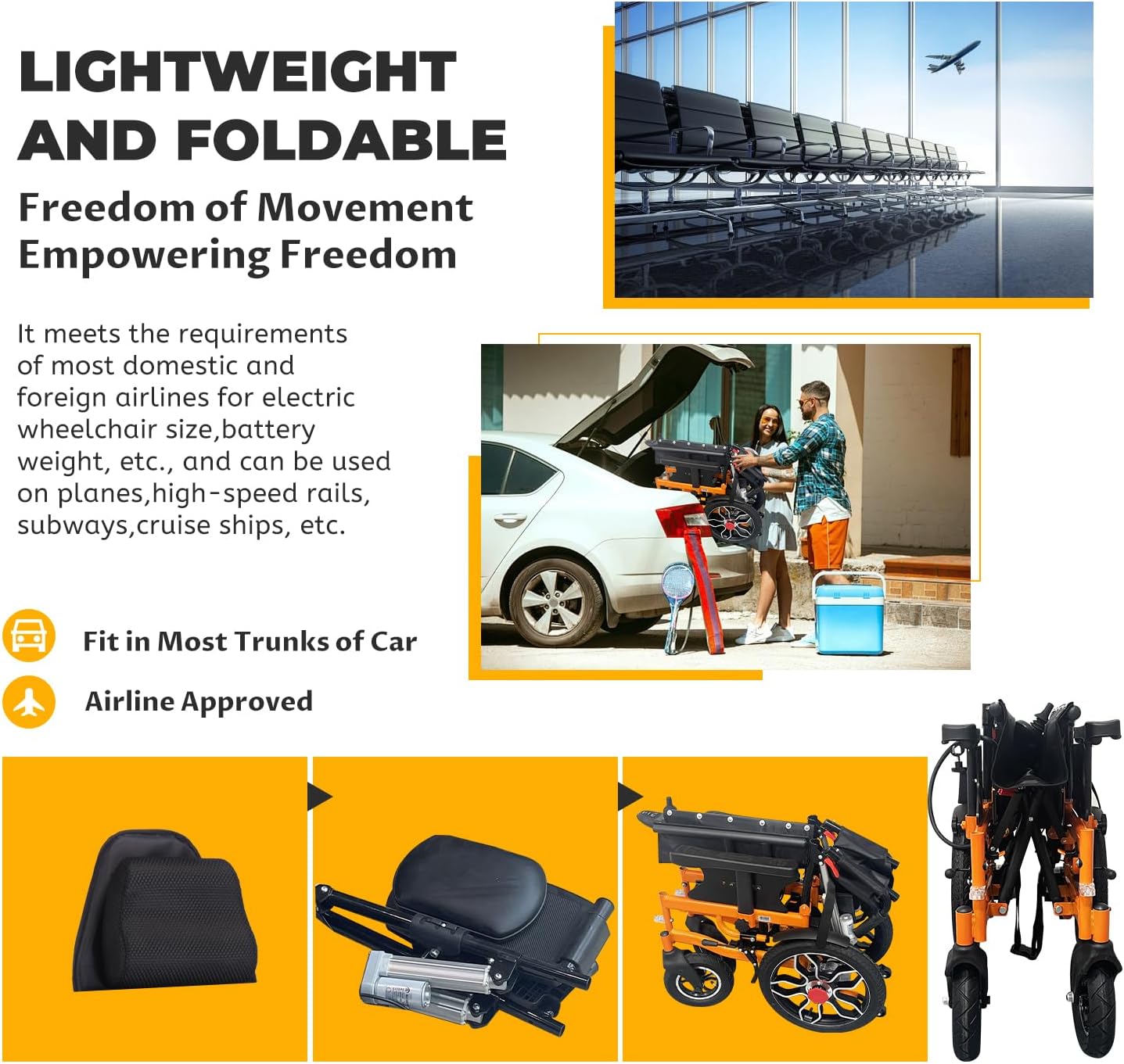 Lightweight Foldable Electric Wheelchair for Adults, 20" Seat, All Terrain J8970