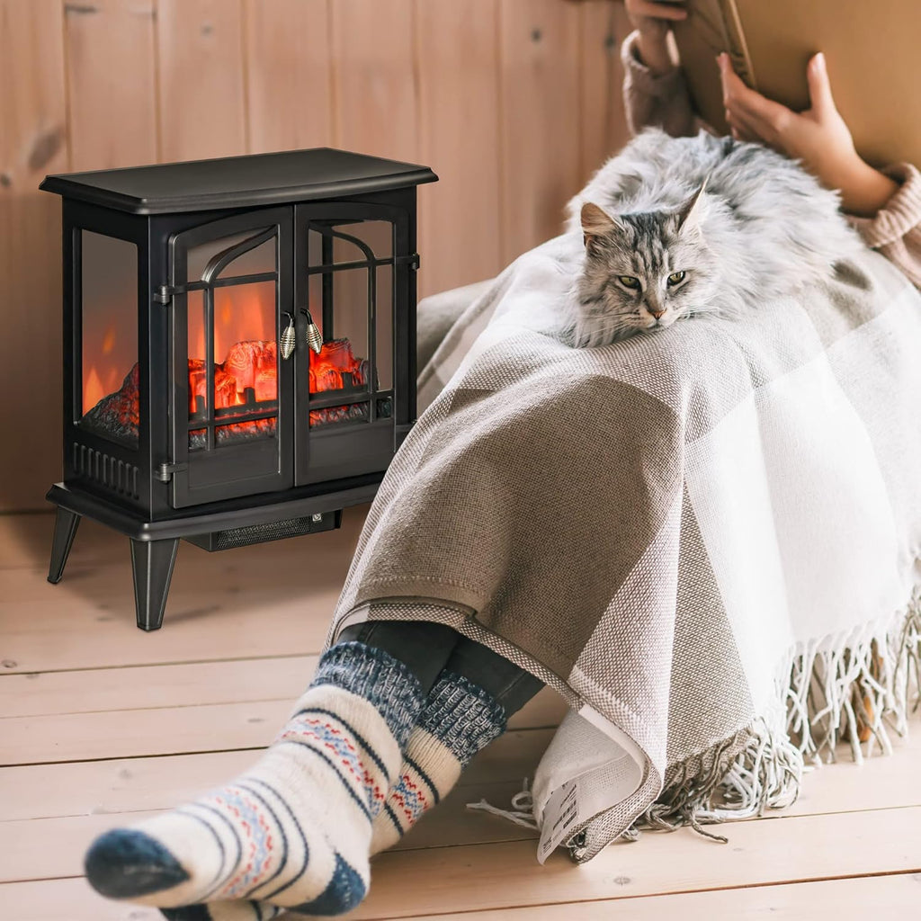 Electric Fireplace Heater, Freestanding Stove with LED Flames, 1400W V13182