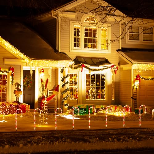 Candy Cane Solar Pathway Lights 15FT Outdoor Christmas Decor N66297