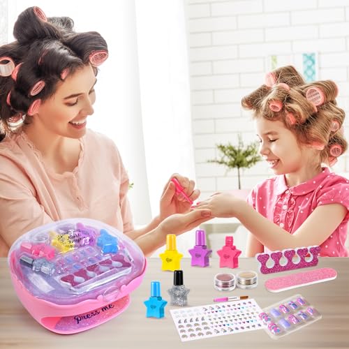 Nail Polish Kit for Girls Ages 7-12, Nail Art Studio with Pink Nail Dryer T44069