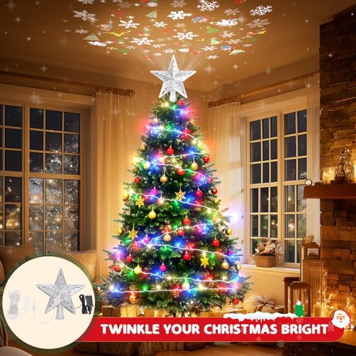 Snowflake Christmas Tree Topper LED Rotating with Projection Slides S187630