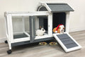 Classic Wooden Indoor & Outdoor Rabbit Hutch Guinea Pig House On Wheels Small Animals Cat Home for Bunny Cage with Hide Room Washable Tray (Gray/White, 37L x 21W x 25H Inches, 1)