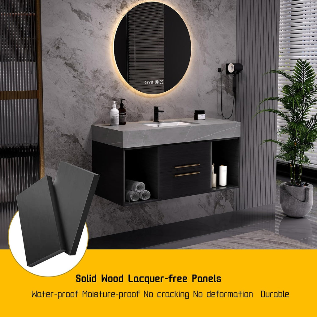 Bathroom Vanity with Sink, 39.4 Inches, Floating Design, 2 Cabinets, 2 Drawers T322486
