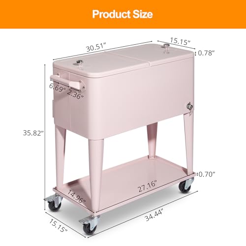 80 Quart Rolling Ice Chest on Wheels, Portable Drink Cooler Cart with Shelf G157