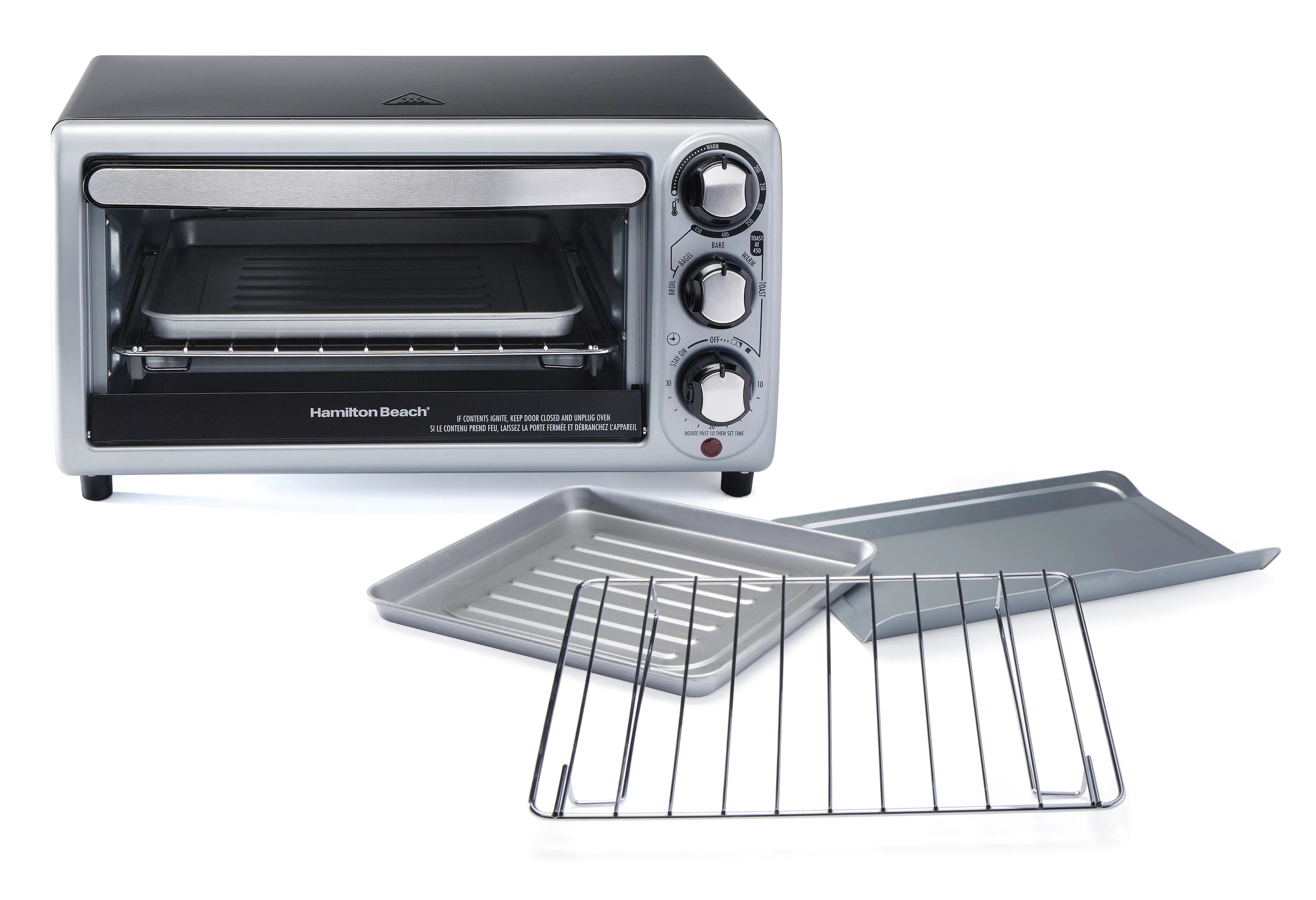 Countertop Toaster Oven with Bake Pan, Broil & Bagel Functions, Auto Shutoff, Stainless Steel O45889