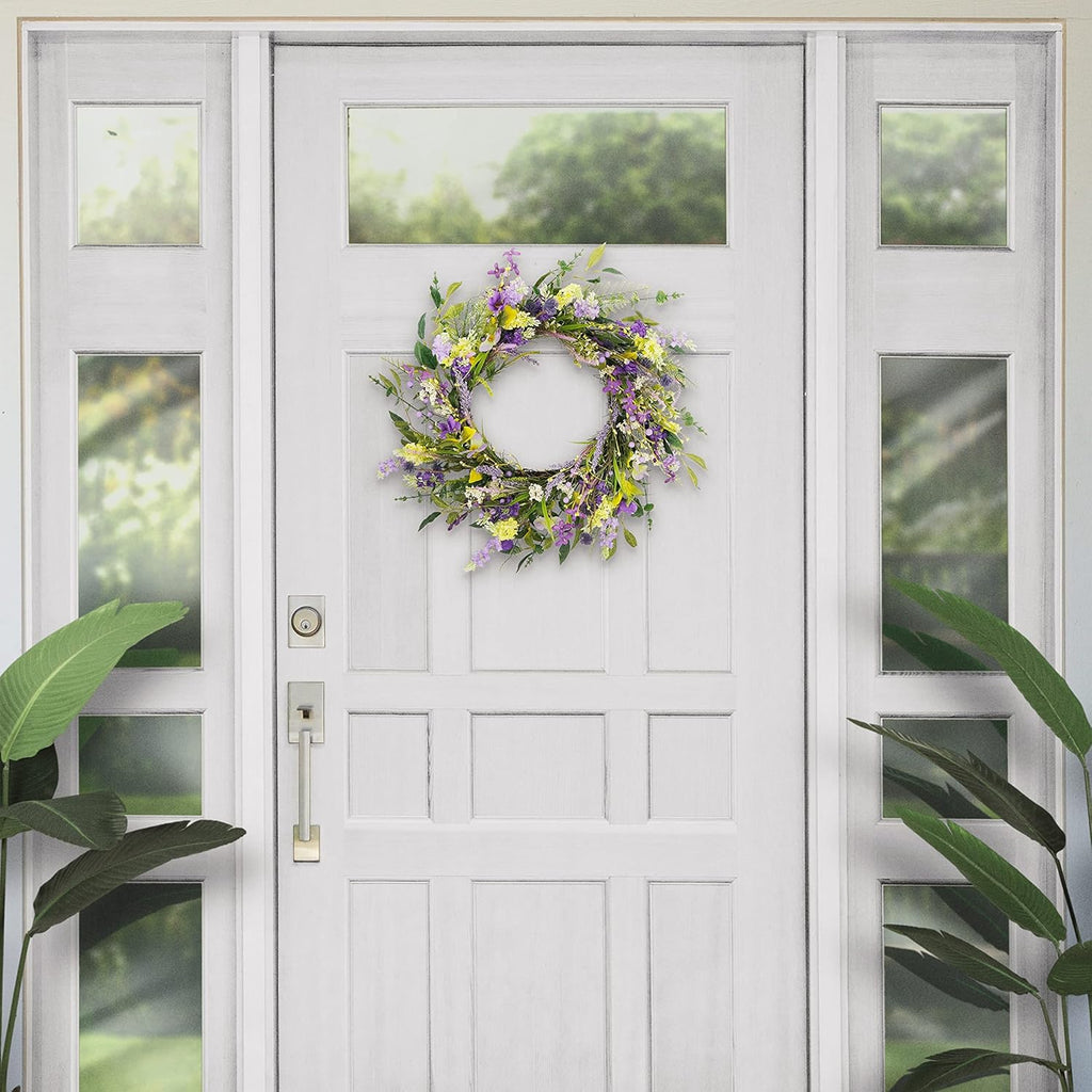 24" Artificial Lavender Floral Spring Door Wreath, Green/Purple K760