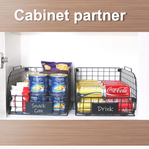 Wire Stackable Baskets for Kitchen Pantry Organizing, 4 Pack, Black G814232