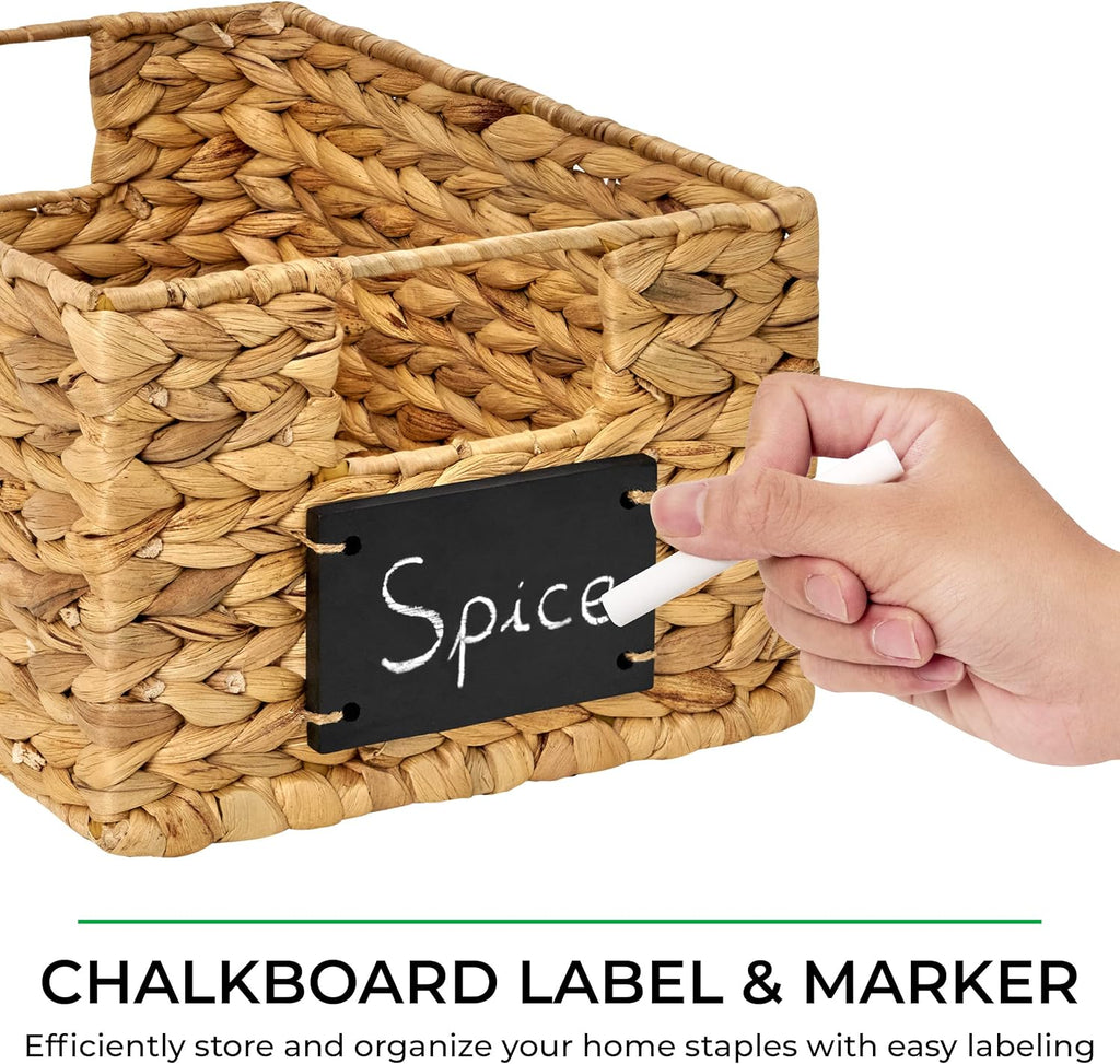 Natural Water Hyacinth Woven Storage Baskets, Rectangular Wicker Basket with Handles, Set of 6 E51316