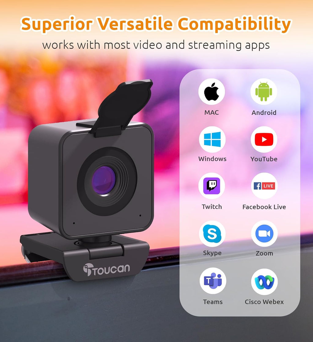 Webcam with Microphone, Stereo Audio, 115° View, USB Plug and Play E539403
