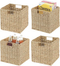 mDesign Seagrass Woven Cube Basket Organizer with Handles - Storage for Kitchen Cabinet or Pantry Shelf - Perfect for Cubby Storage Units - Holds Snacks or Small Appliances - 4 Pack - Natural/Tan