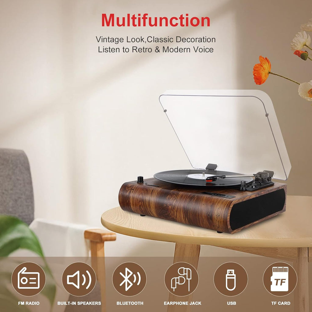 Bluetooth Turntable with Built-in Speakers, 3-Speed Vinyl Player T665671