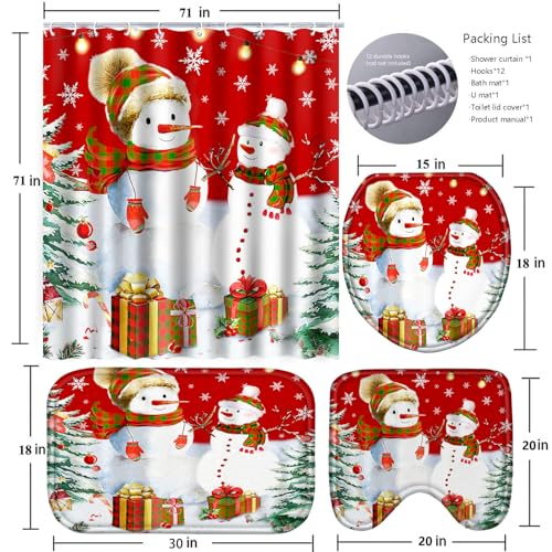 Christmas Bathroom Set with Shower Curtain, Rugs, and Hooks F236