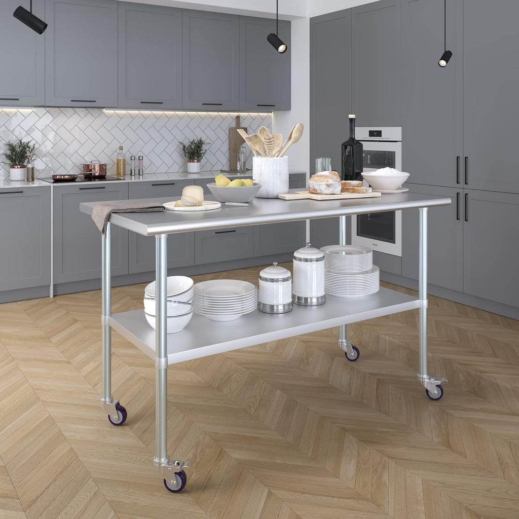 Stainless Steel Work Table with Under-Shelf and 4 Wheels K35944