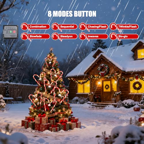 Candy Cane Solar Pathway Lights, 10 Pack, 8 Modes, Waterproof Outdoor Christmas Decor D9906