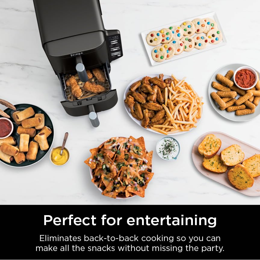 Air Fryer, 8 QT DoubleStack 2-Basket, Space Saving Design, 6-in-1, Roast & Bake, Dishwasher Safe Parts, Black N43591
