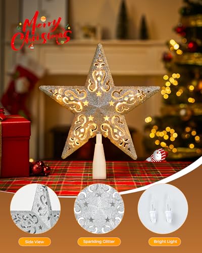 Christmas Star Tree Topper Lighted 3D Gold Pentagram with 10 Bulbs Plug In B67124