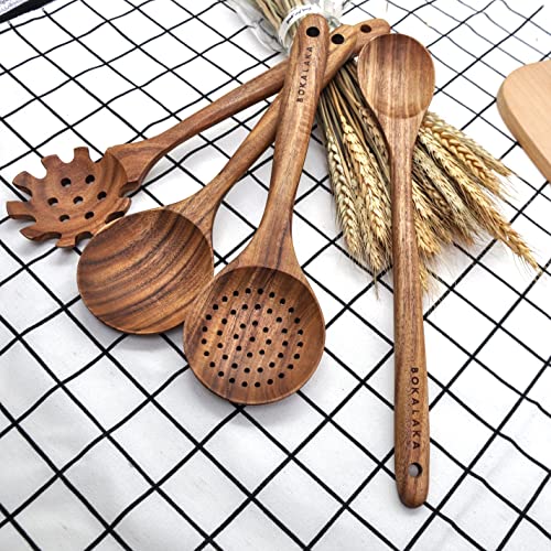 Natural Teak Wooden Spoons for Cooking, 10-Piece Kitchen Utensil Set I607645