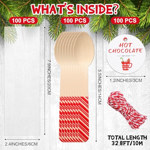 100 Set Christmas Wooden Spoons for Hot Cocoa, Chocolate, and Baking U148