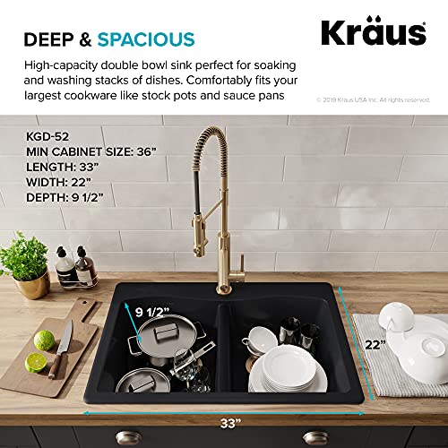 33" Dual Mount Single Bowl Granite Kitchen Sink in Black S38989
