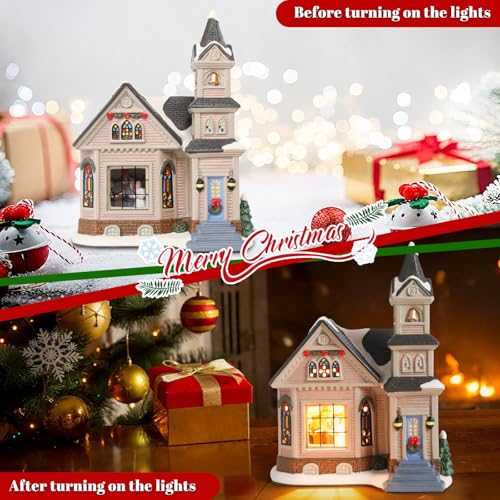 Ceramic Christmas Houses with Warm LED Light Y89884