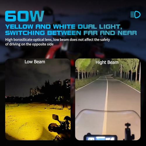 Motorcycle Auxiliary LED Light Kit, White/Amber Fog Light with Mount Brackets, Waterproof 60W V553