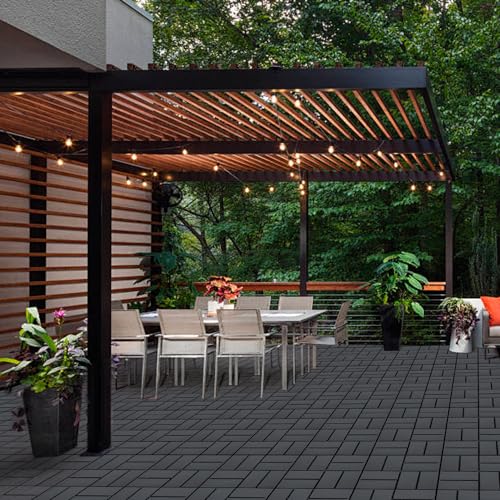Interlocking Deck Tiles Outdoor Waterproof Patio Flooring, 12 Pack, Dark Grey Y56055