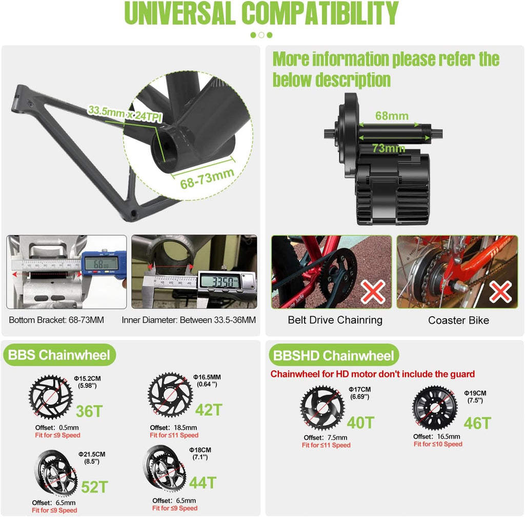 Mid Drive Ebike Conversion Kit 48V 750W with 42T Chainring and Display W974955