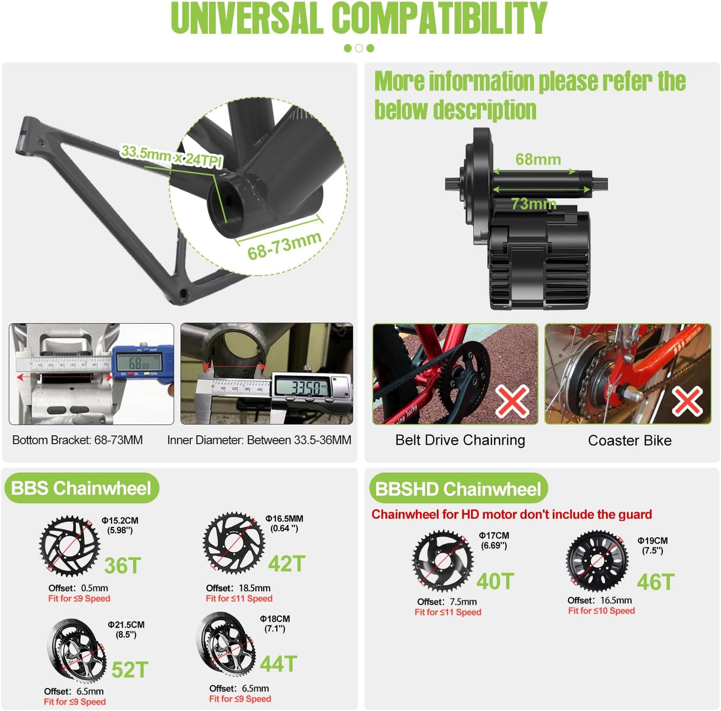 Mid Drive Ebike Conversion Kit 48V 750W with 42T Chainring and Display W974955