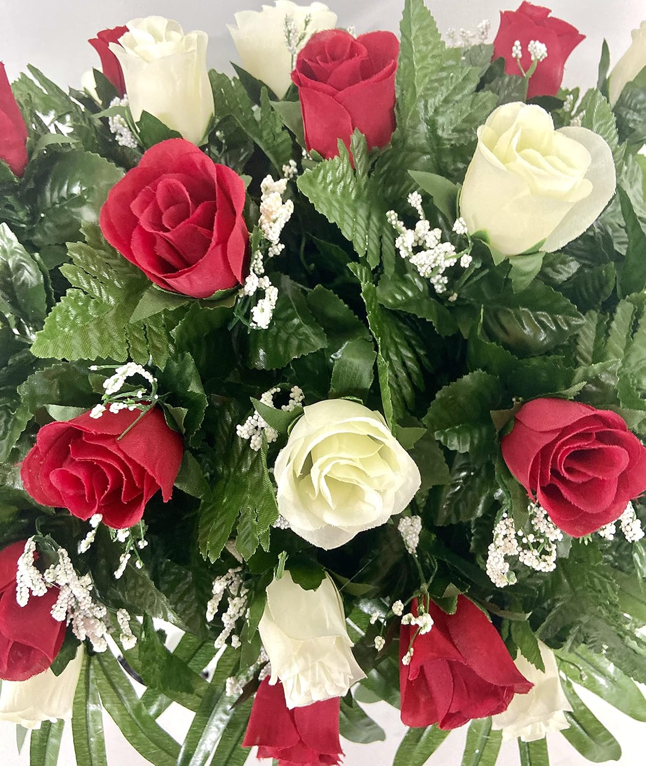 Red and Cream Rose Saddle Arrangement for Headstone E61609