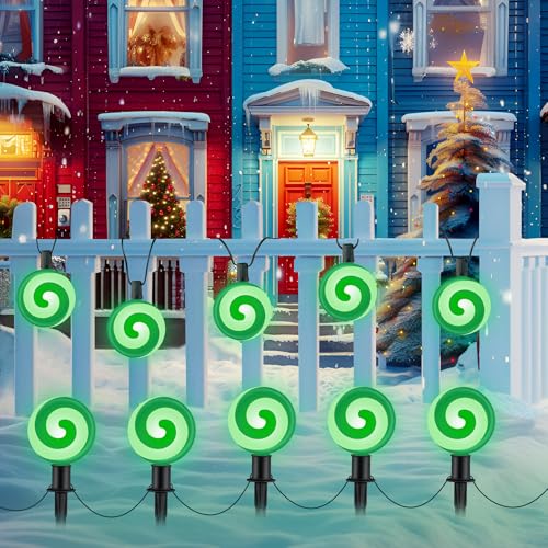 Unicorn Christmas Lollipop Pathway Lights, 10 LED Peppermint String Lights with Stakes Z721