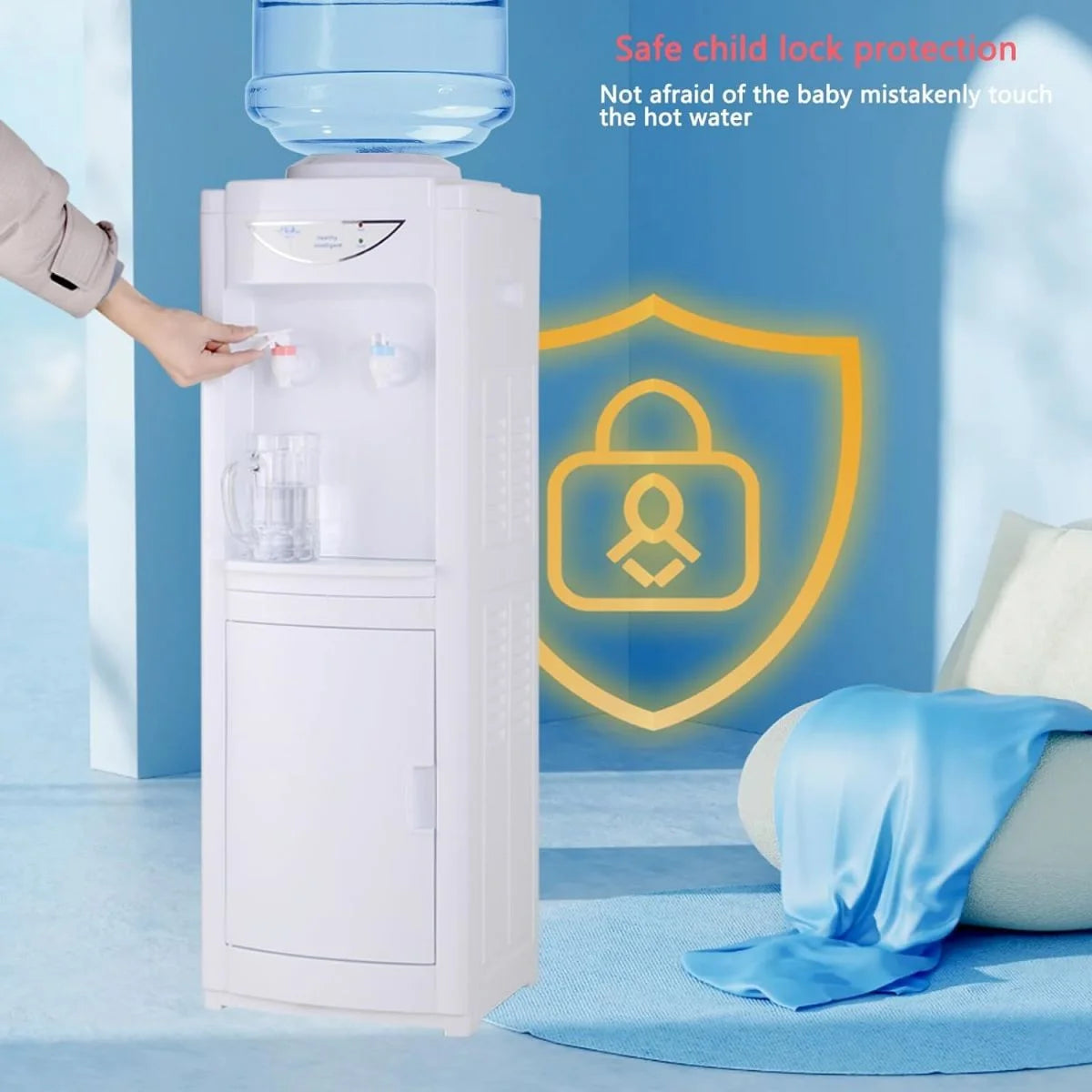 Water Cooler Dispenser for 5 Gallon Bottle, Top Loading, Hot and Cold, with Storage Cabinet V956117