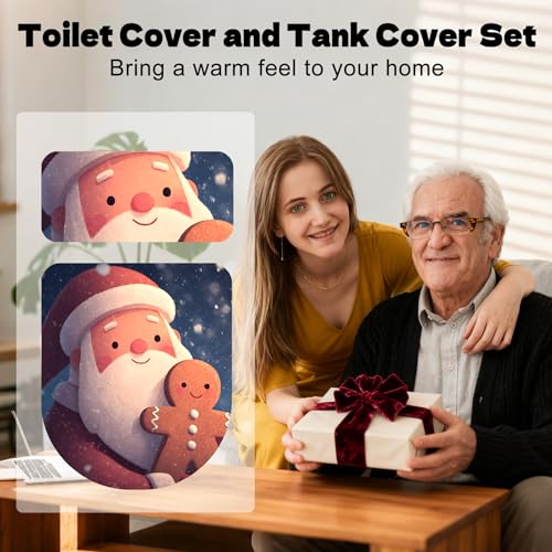 Christmas Toilet Lid Cover, Washable Seat and Tank Protector W1747