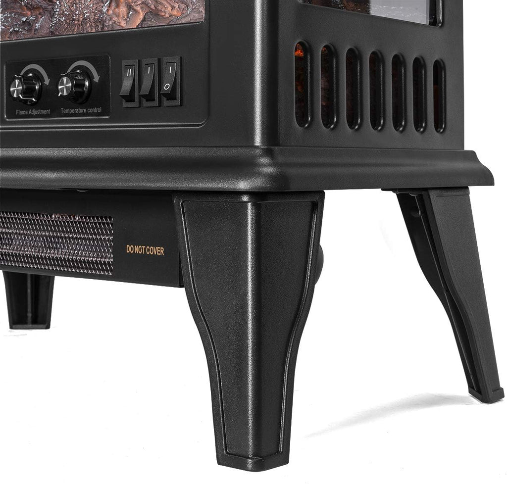 1500W Electric Fireplace Stove Heater with 3D Flame Effect, Black Q37057