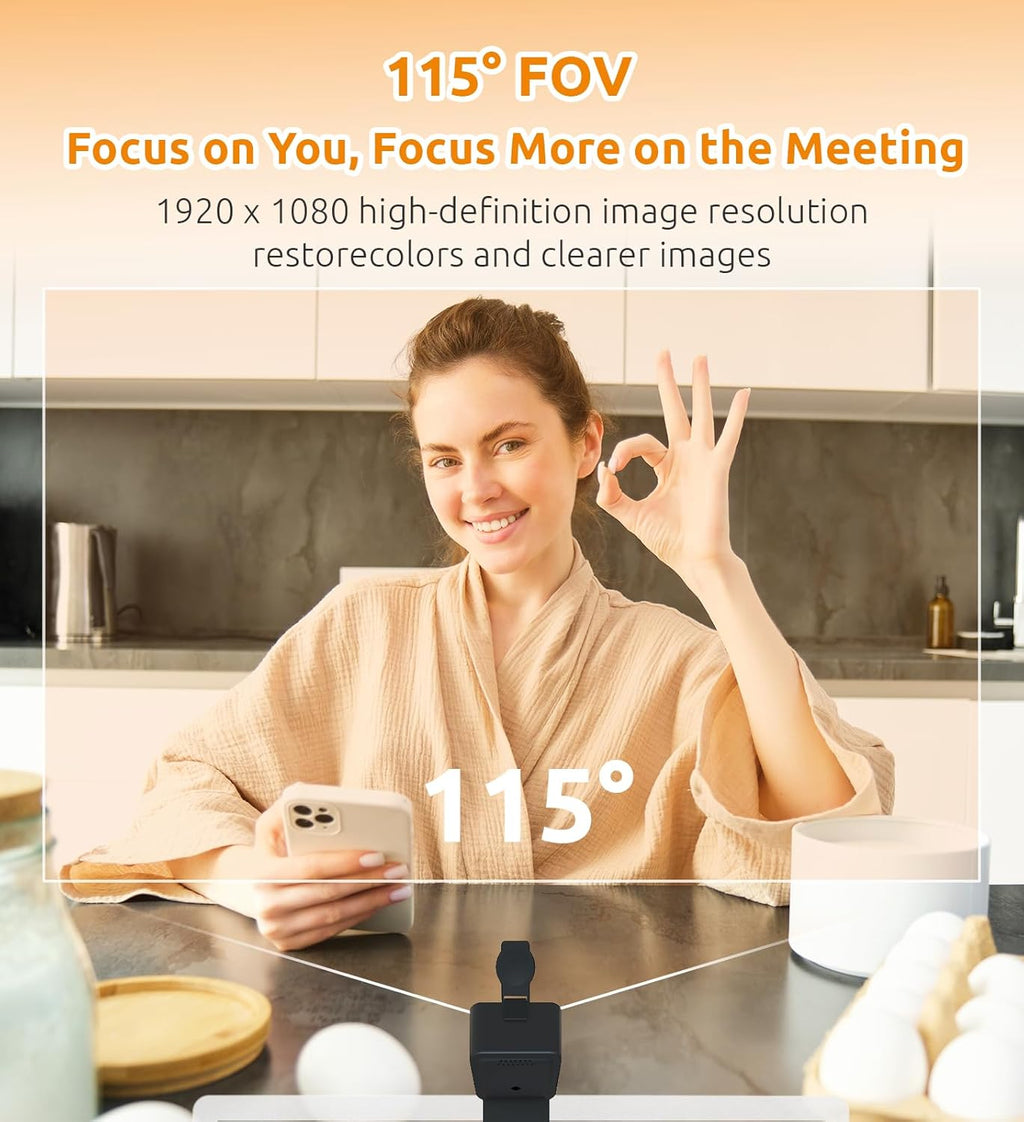 Webcam with Microphone, Stereo Audio, 115° View, USB Plug and Play E539403