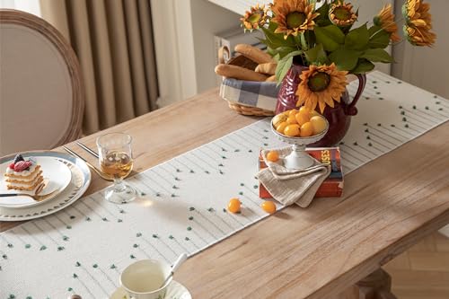 Christmas Table Runner 13 x 90 Inch Cotton Woven with Tassels Red and Beige B398787