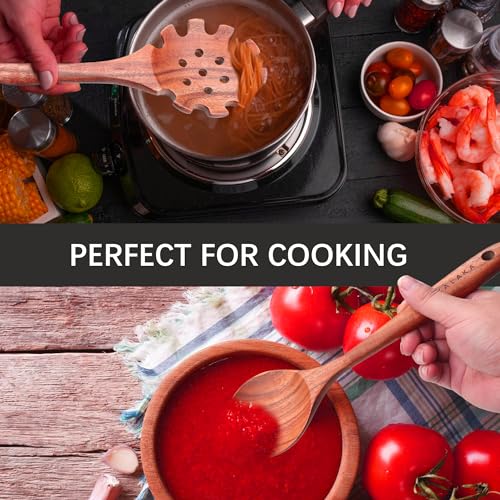 Natural Teak Wooden Spoons for Cooking, 10-Piece Kitchen Utensil Set I607645