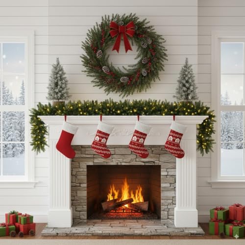 Pre-Lit Artificial Christmas Garland with Dual Color LED Lights and Remote Timer Q9646