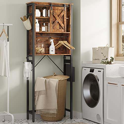 Over The Toilet Storage Cabinet, 4-Tier Bathroom Shelves with Storage Bag and Hooks, Vintage White I358