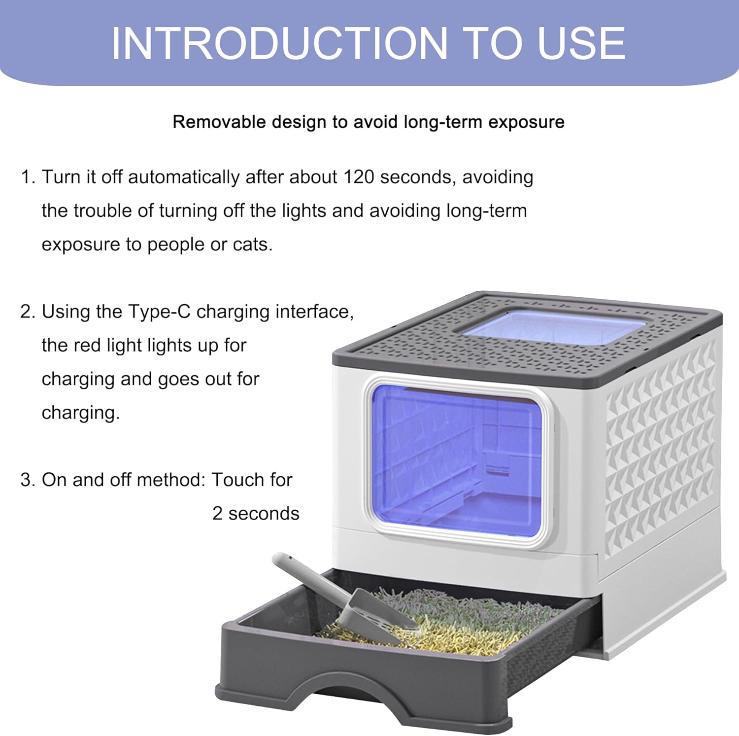 Foldable Enclosed Cat Litter Box with Scoop, Top Exit P47477
