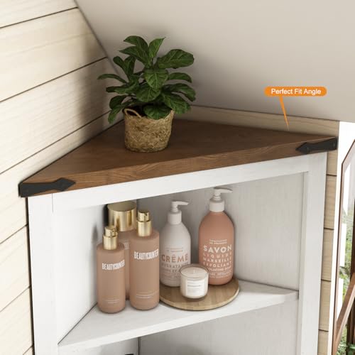 Corner Cabinet with Barn Door Design, Adjustable Shelves V90975