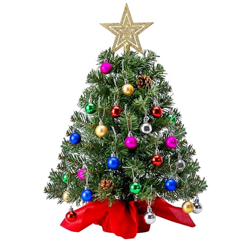 24" Mini Christmas Tree Tabletop Set with LED Lights and Star Treetop Z113832