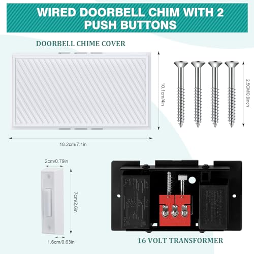 Wired Doorbell Chime with 2 Lighted Push Buttons, 16V 10VA, Front and Rear Door Chime Kit Q292601