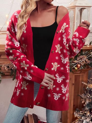 Funny Christmas Cardigan for Women Open Front Knit Coat W4033